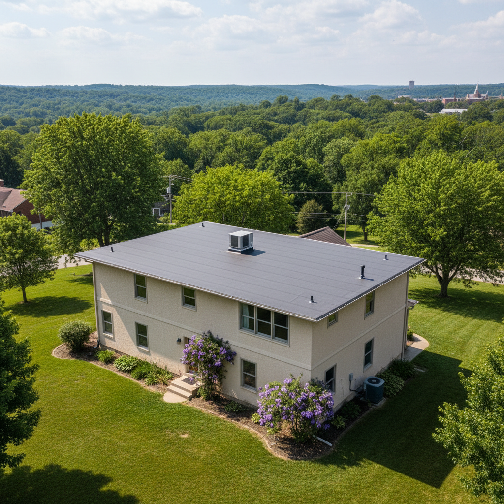 Completed flat roofing work at a residential property in Leavenworth, KS