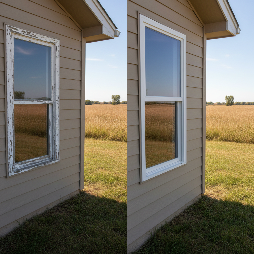 Completed window replacement work at a residential property in Great Bend, KS