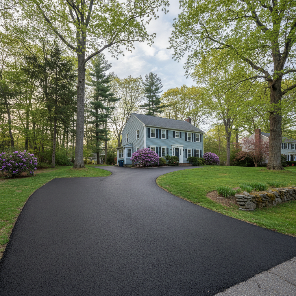 Completed residential asphalt work at a residential property in Waltham, MA