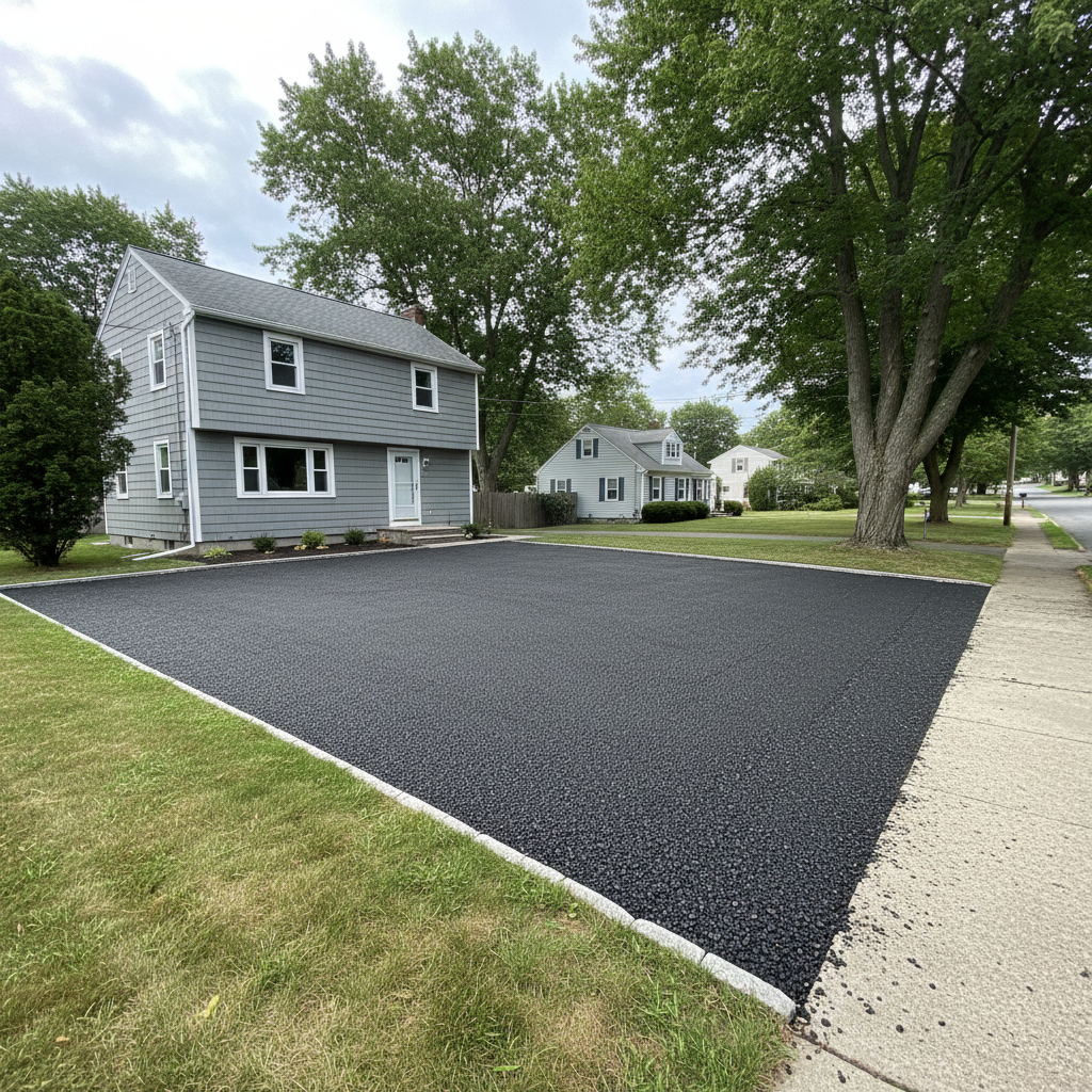 Completed asphalt milling work at a residential property in Waltham, MA