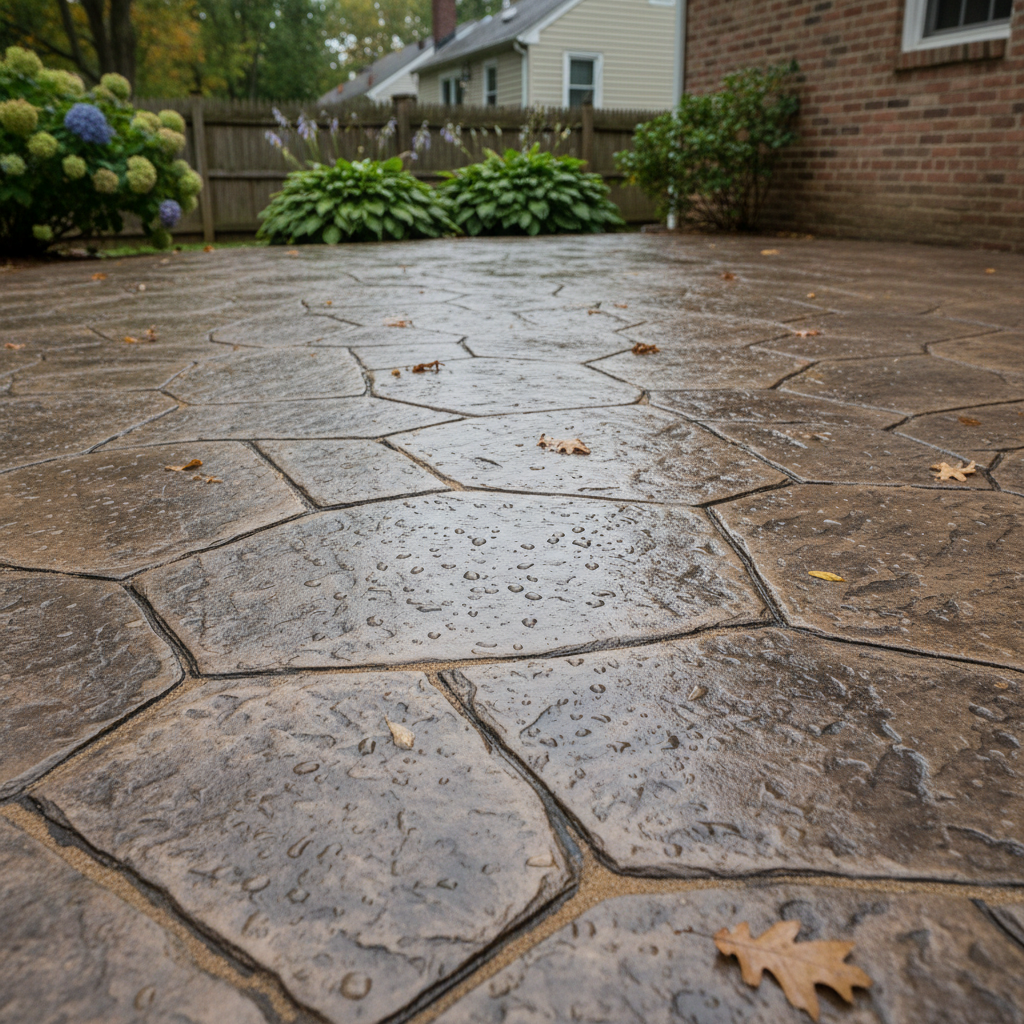 Completed decorative concrete work at a residential property in Wellesley, MA