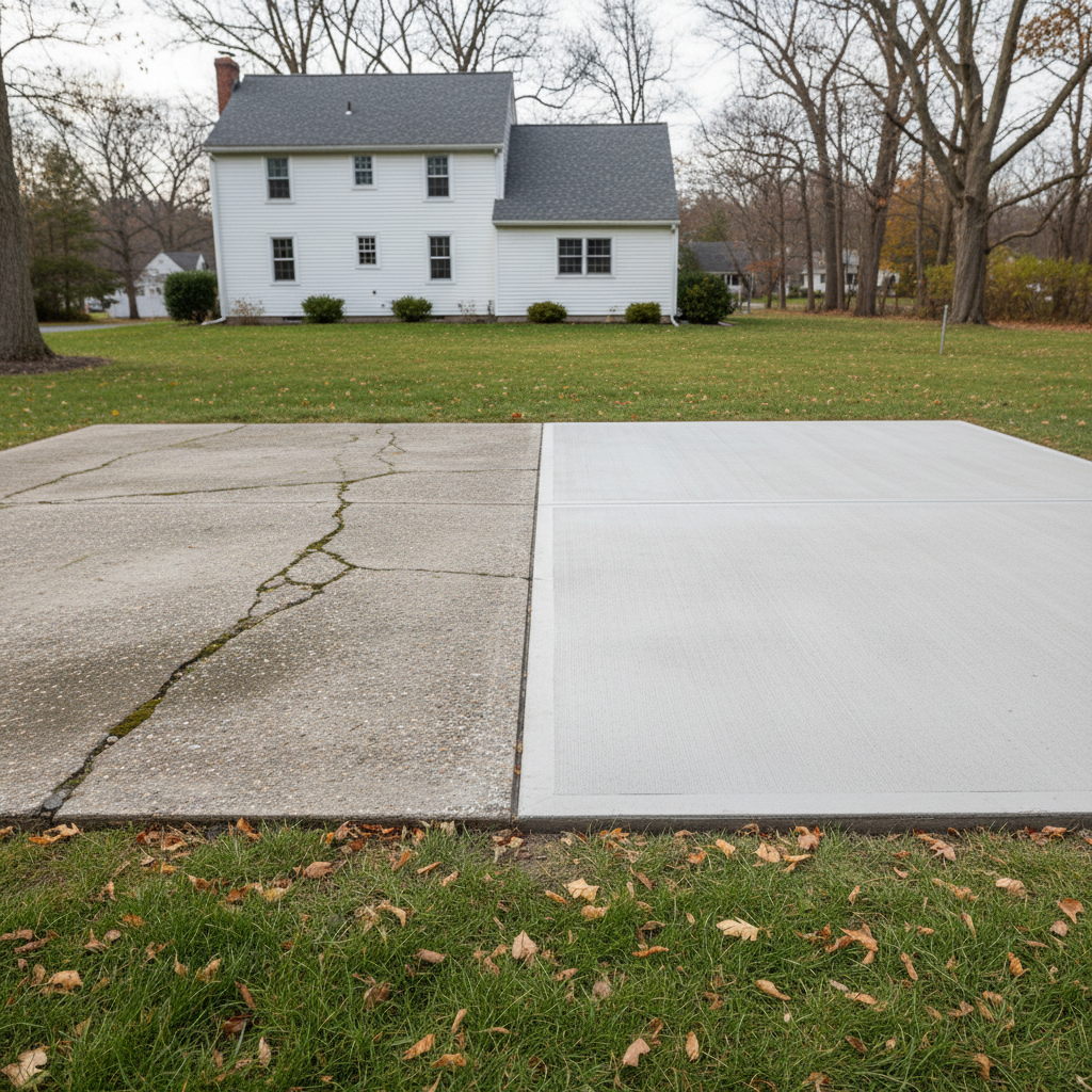 Completed concrete flatwork work at a residential property in Worcester, MA
