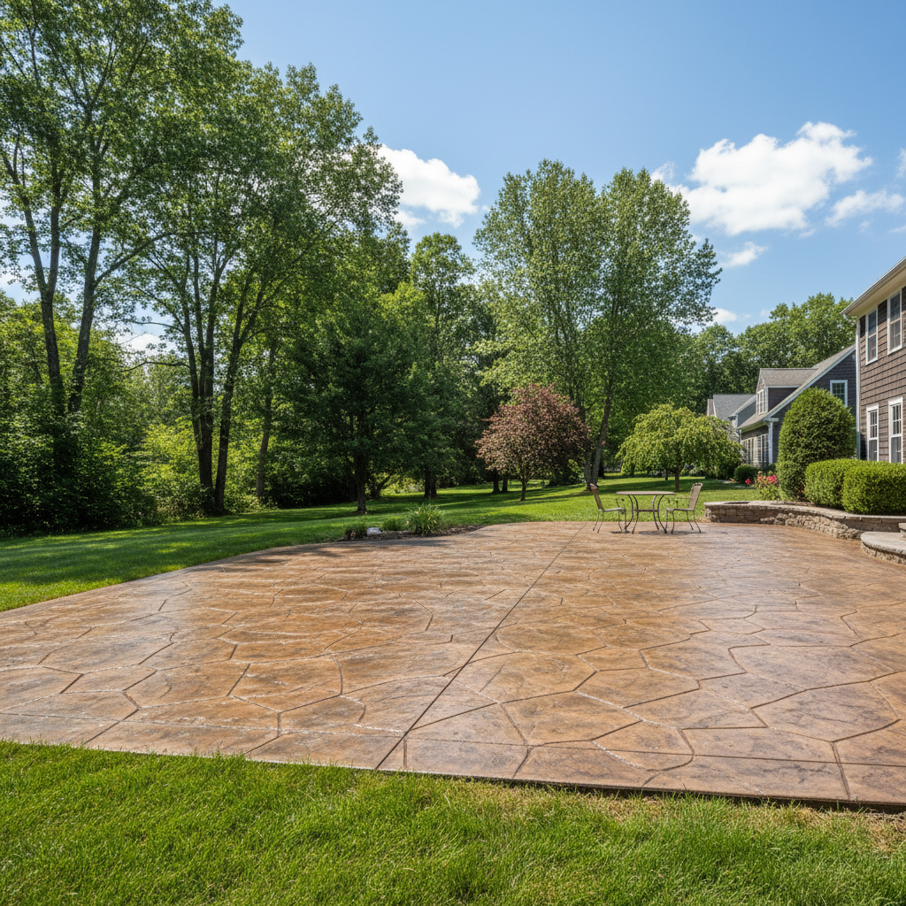 Completed stamped concrete work at a residential property in Marlborough, MA