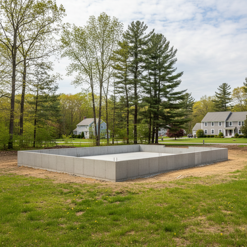 Completed concrete foundations work at a residential property in Weston, MA