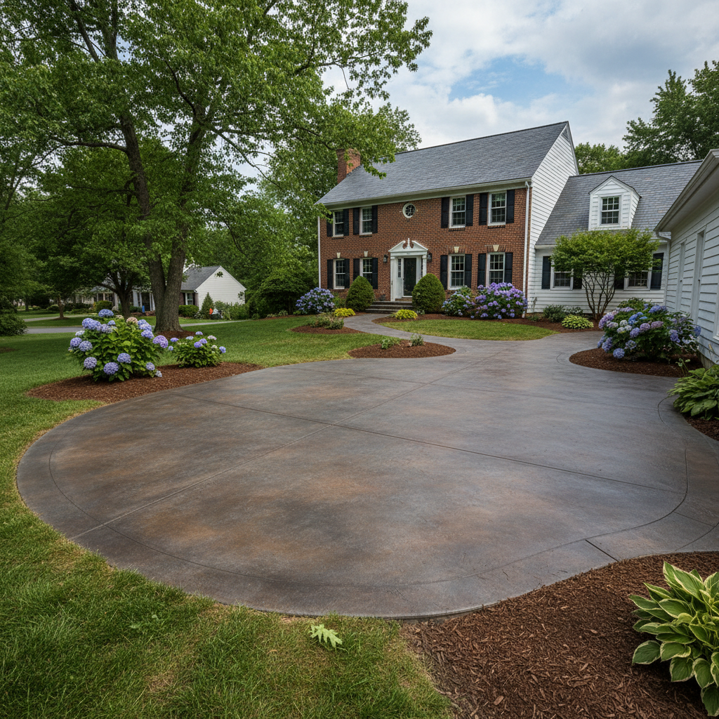 Completed concrete staining work at a residential property in Worcester, MA