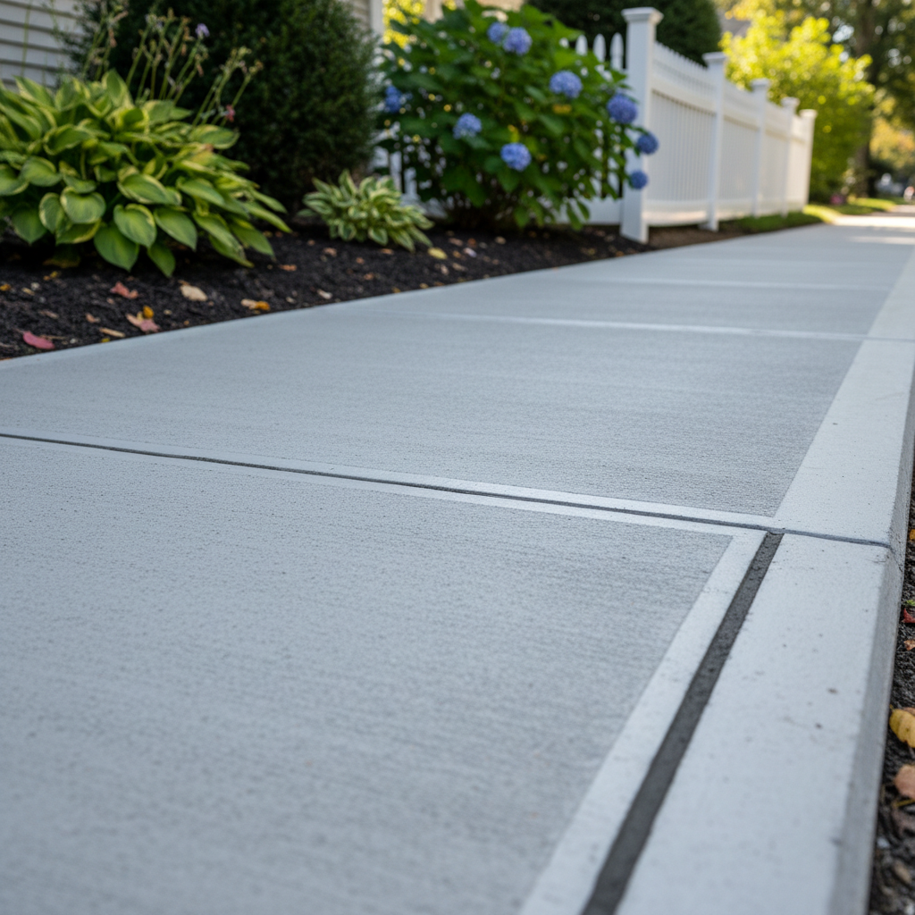 Completed concrete sidewalks work at a residential property in Brookline, MA