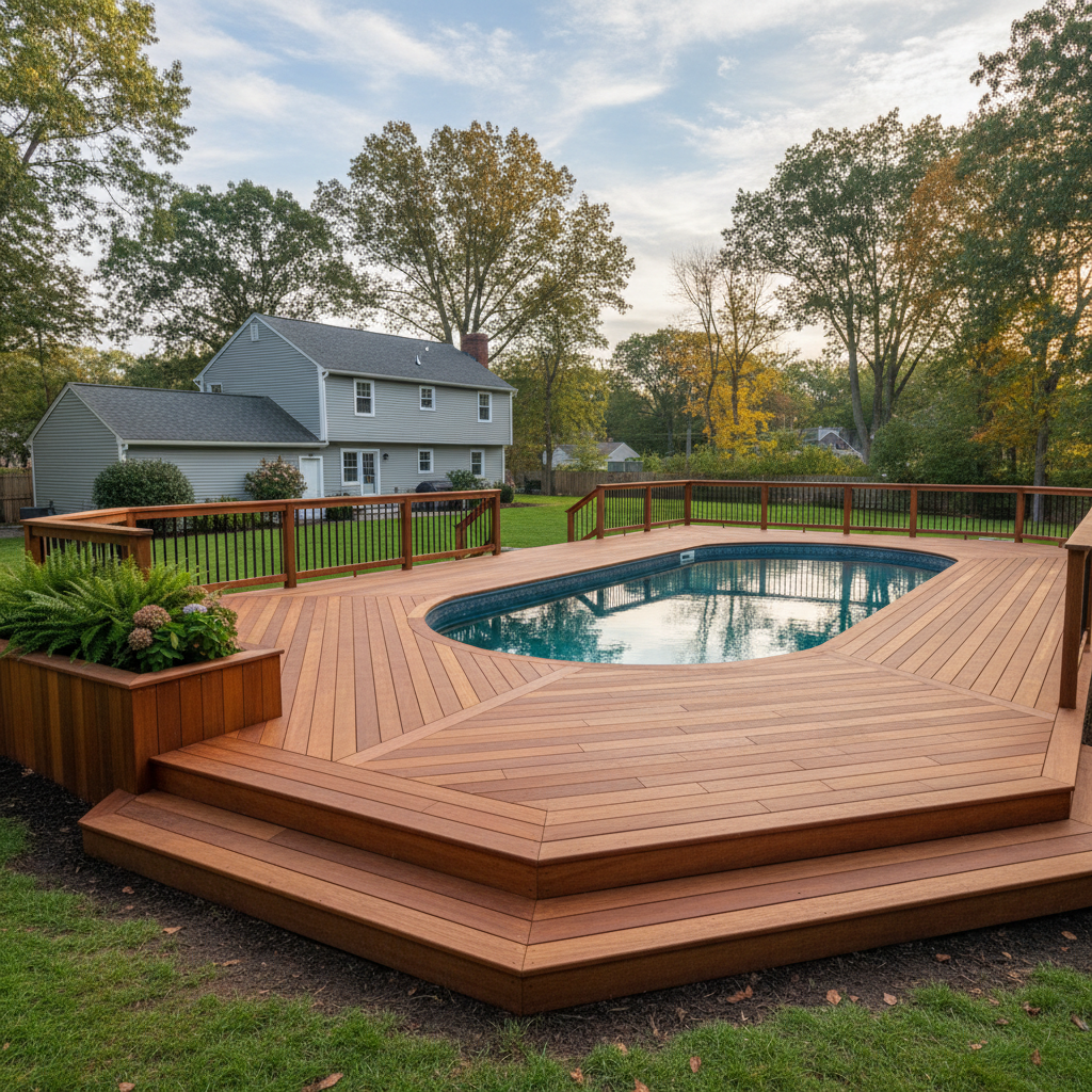 Completed pool decks work at a residential property in Medford, MA