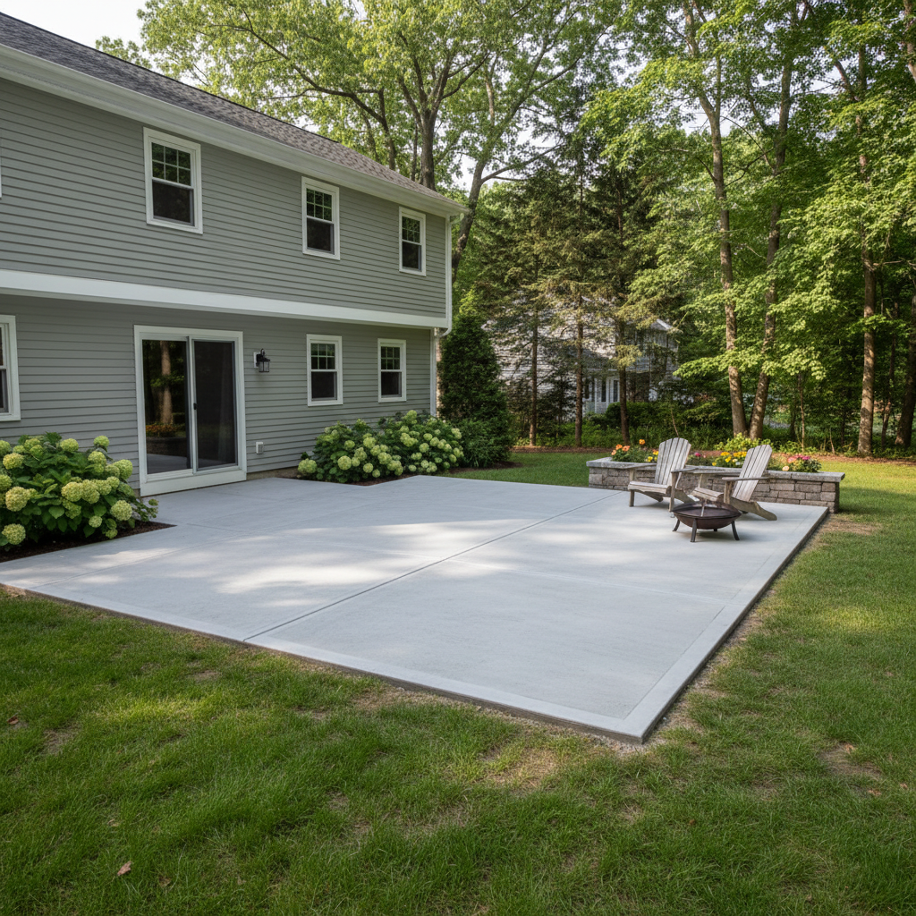 Completed concrete patios work at a residential property in Needham, MA