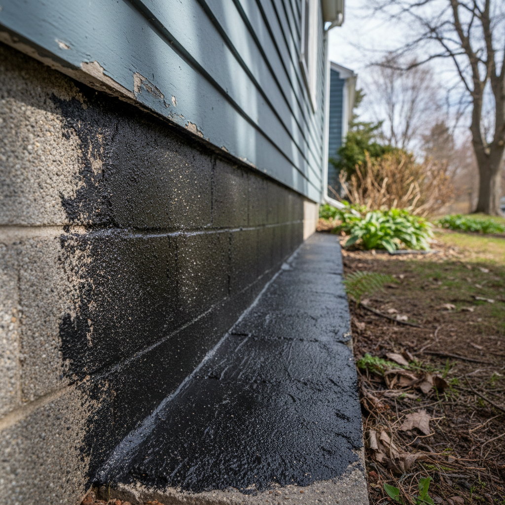 Completed masonry waterproofing work at a residential property in Newton, MA
