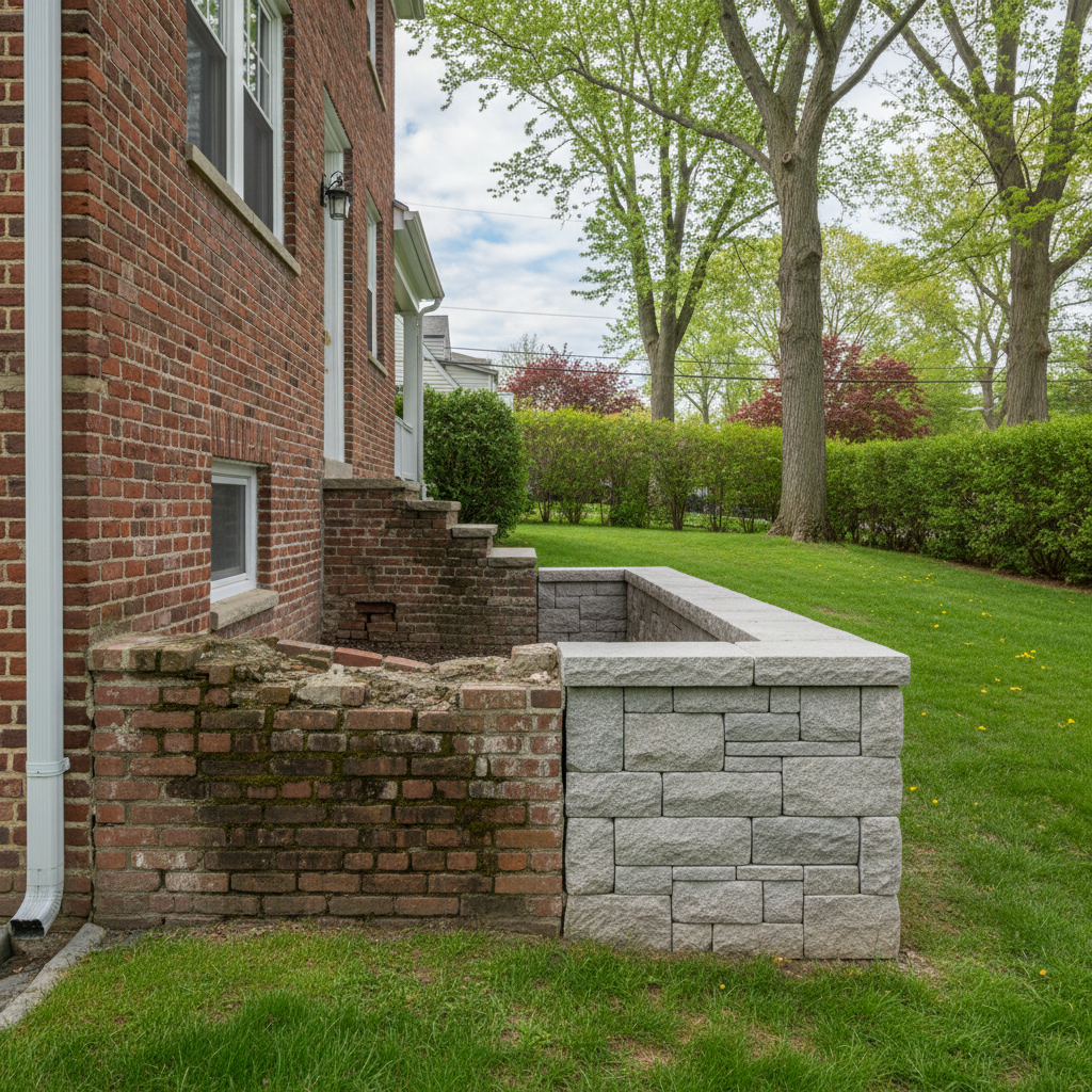 Completed stone masonry work at a residential property in Boston, MA