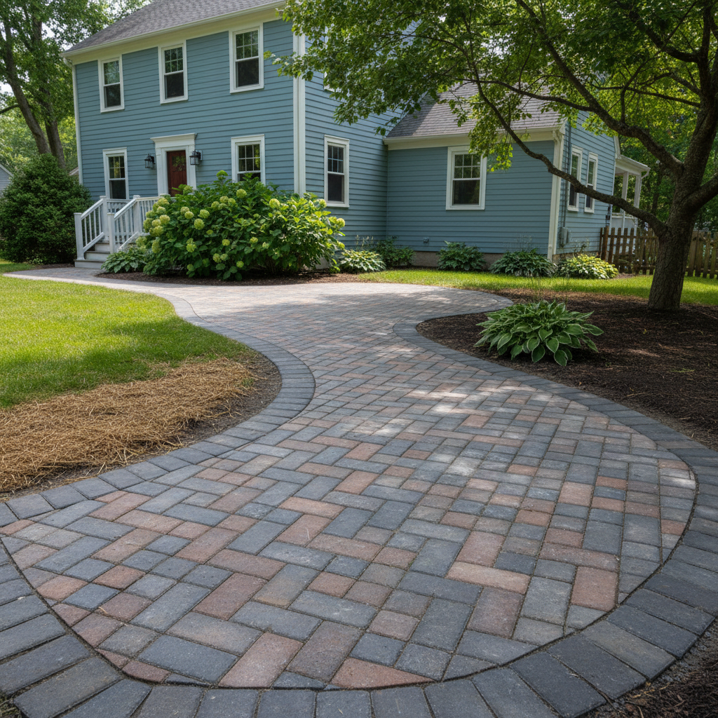 Completed paver installation work at a residential property in Newton, MA