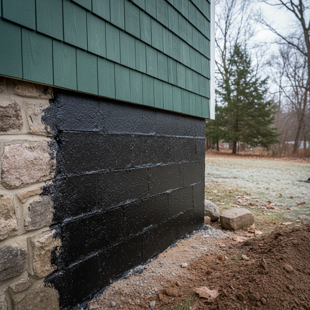 Completed masonry waterproofing work at a residential property in Needham, MA