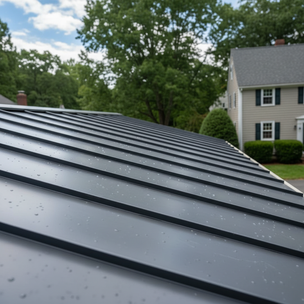 Completed metal roofing work at a residential property in Lexington, MA