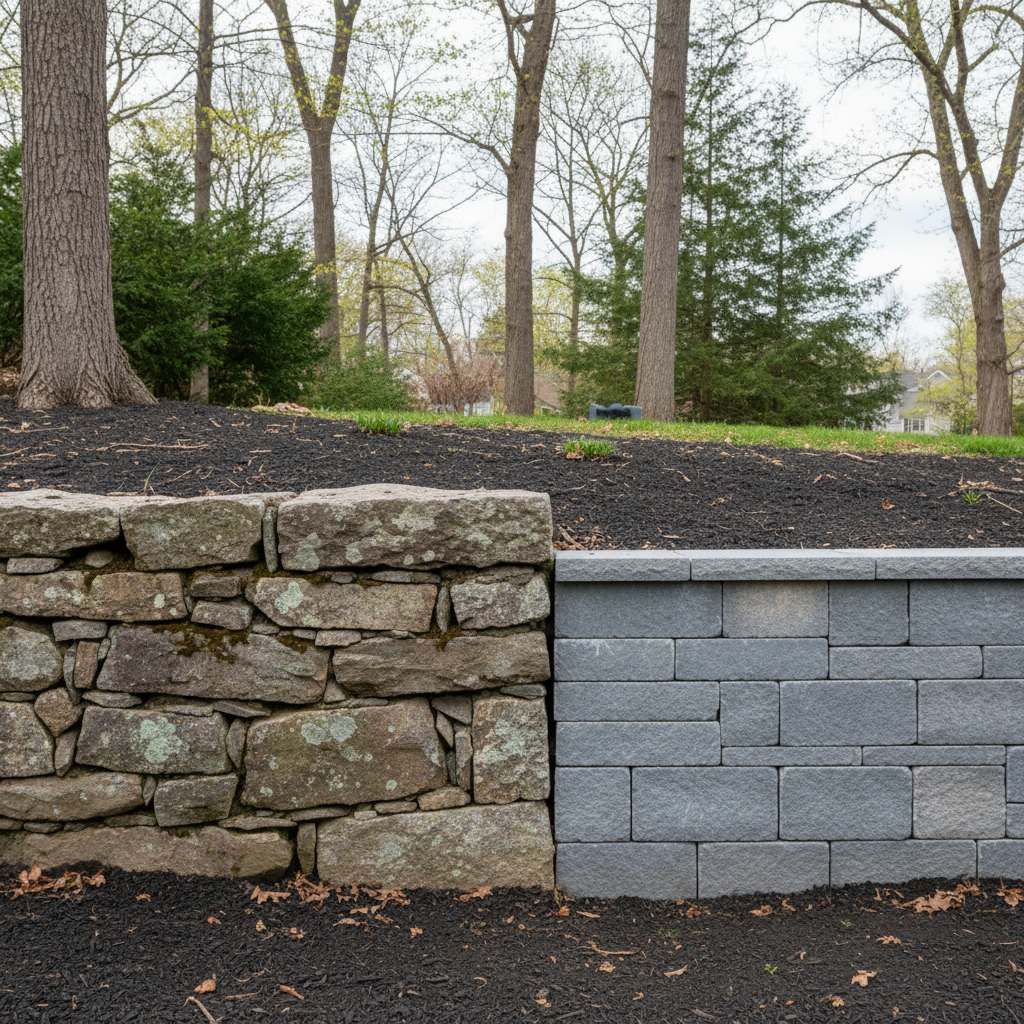 Completed stone masonry work at a residential property in Wellesley, MA