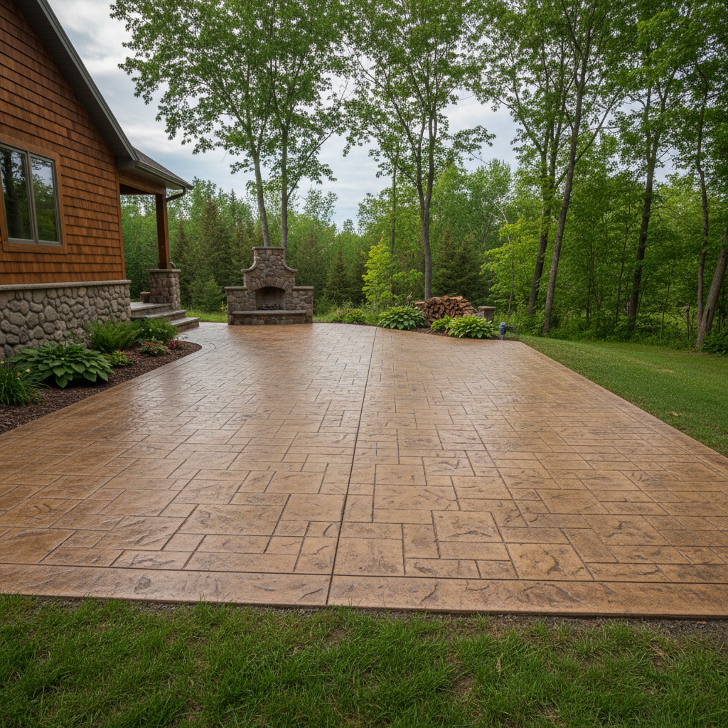 Completed stamped concrete work at a residential property in Kingsford, MI