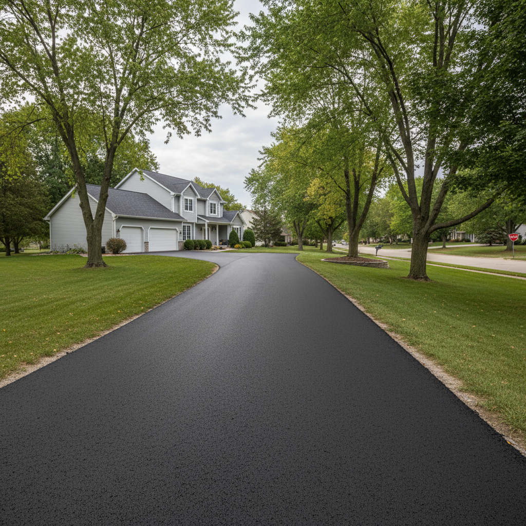 Completed driveway paving work at a residential property in Kalamazoo, MI