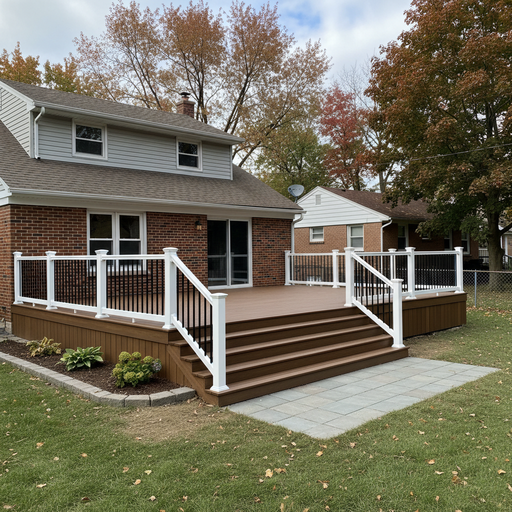 Completed trex decks work at a residential property in Detroit, MI