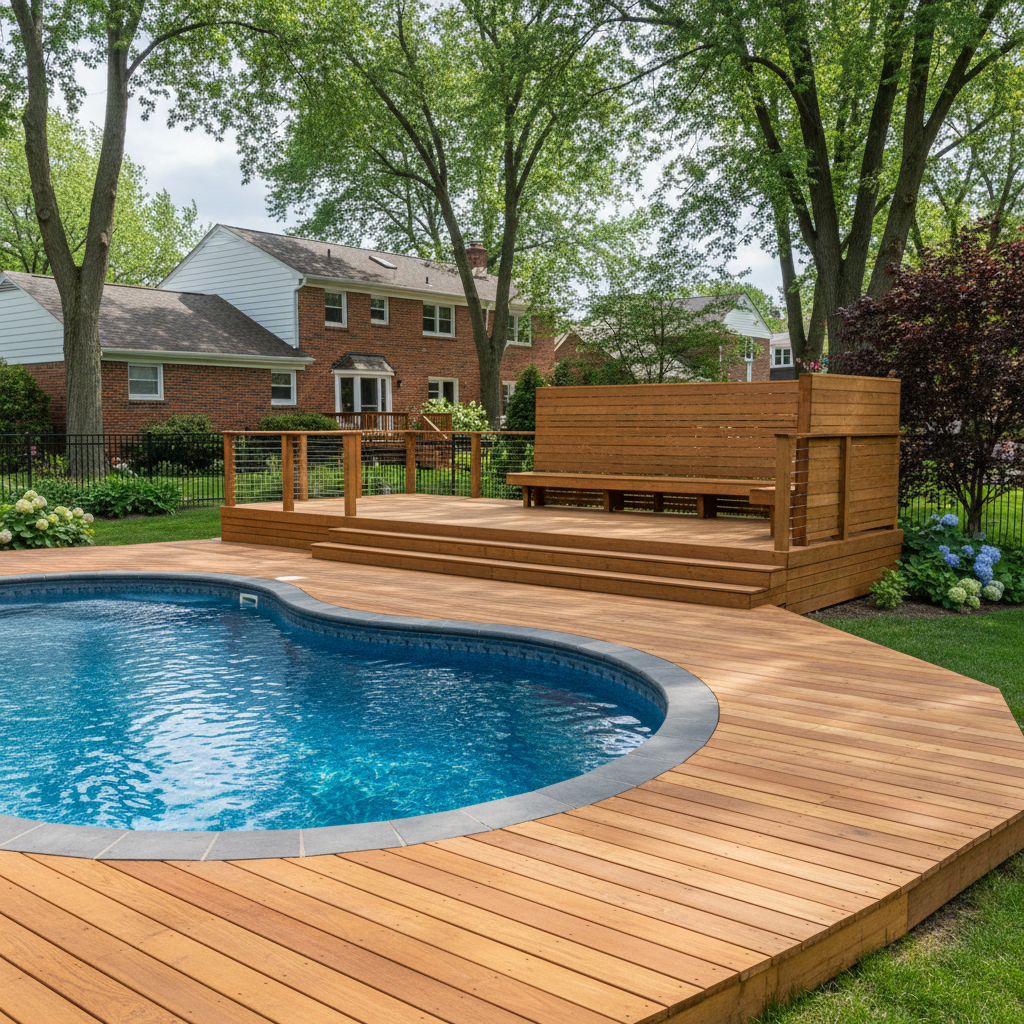 Completed pool decks work at a residential property in Detroit, MI