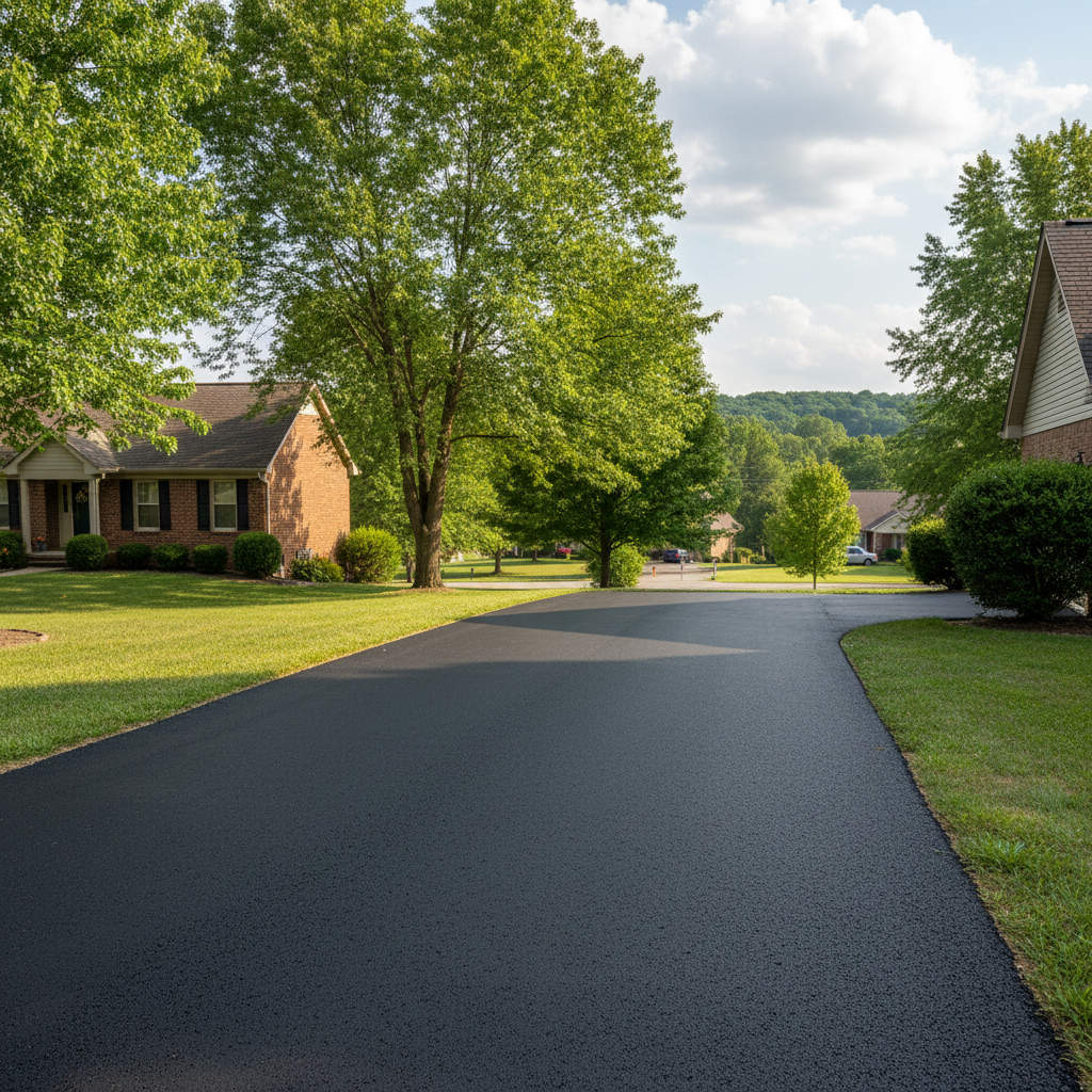 Completed driveway paving work at a residential property in Columbia, MO