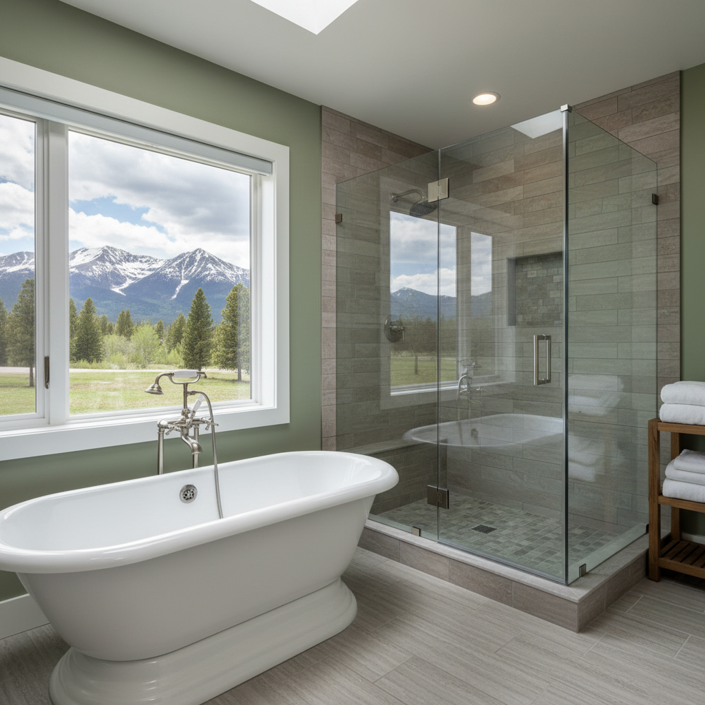 Completed bathtub and shower installation work at a residential property in Big Sky, MT