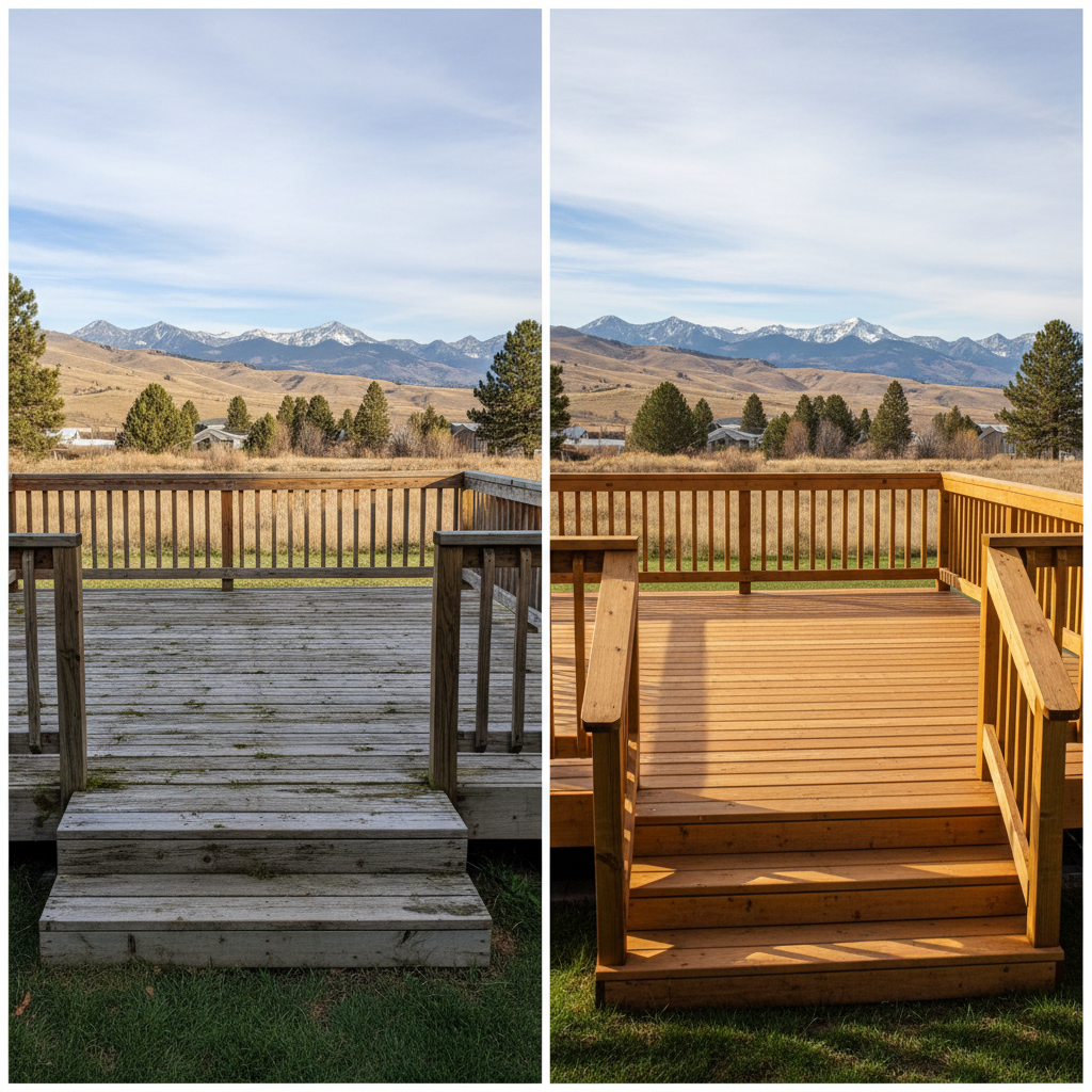 Completed wooden decks work at a residential property in Billings, MT