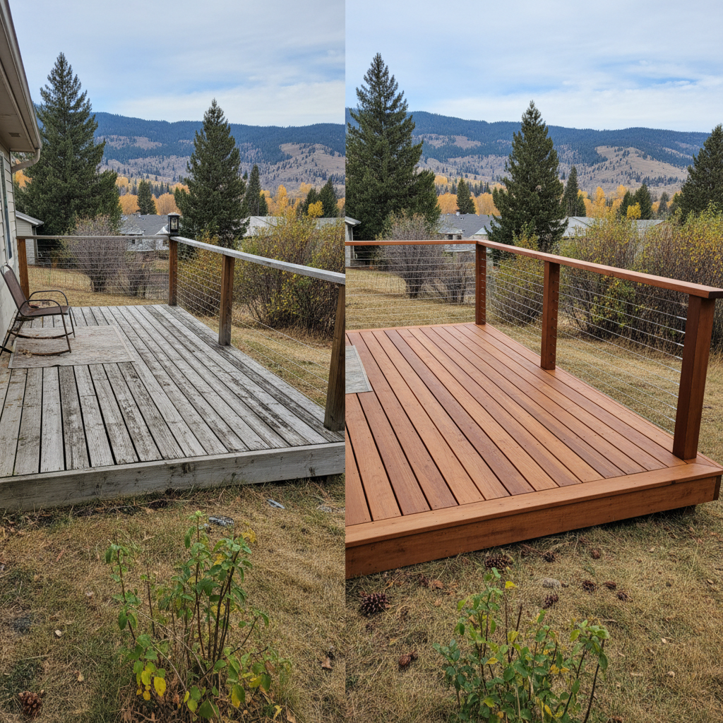 Completed wooden decks work at a residential property in Missoula, MT