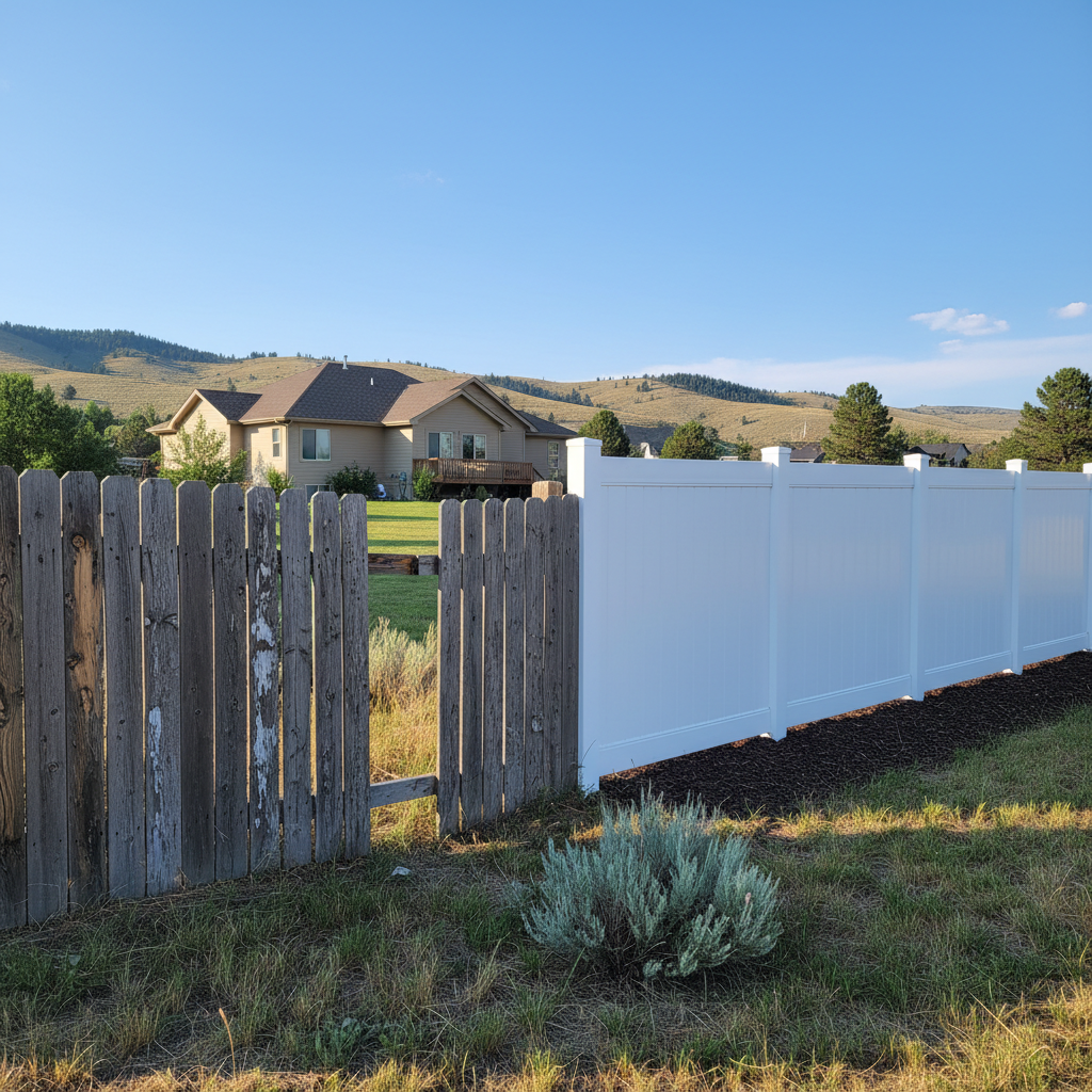 Completed vinyl fence installation work at a residential property in Billings, MT