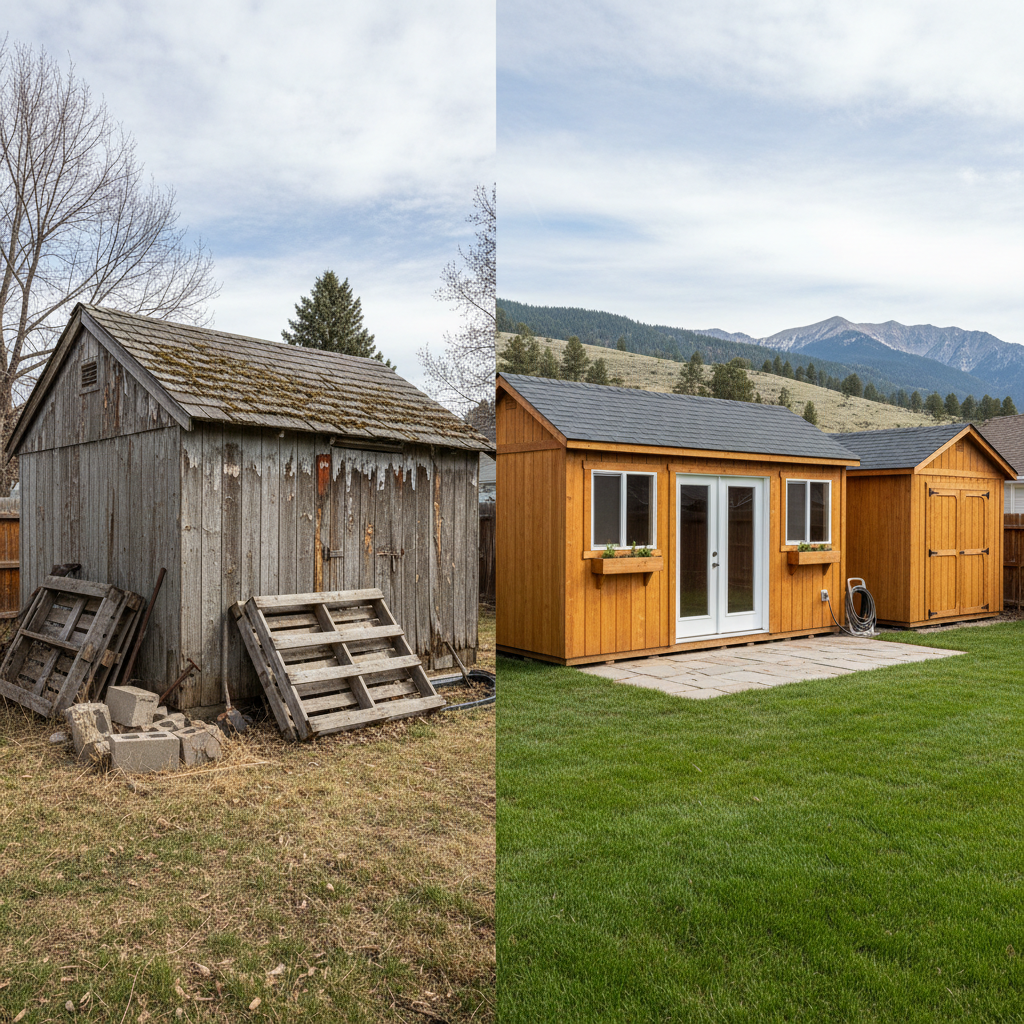 Completed garden sheds work at a residential property in Great Falls, MT
