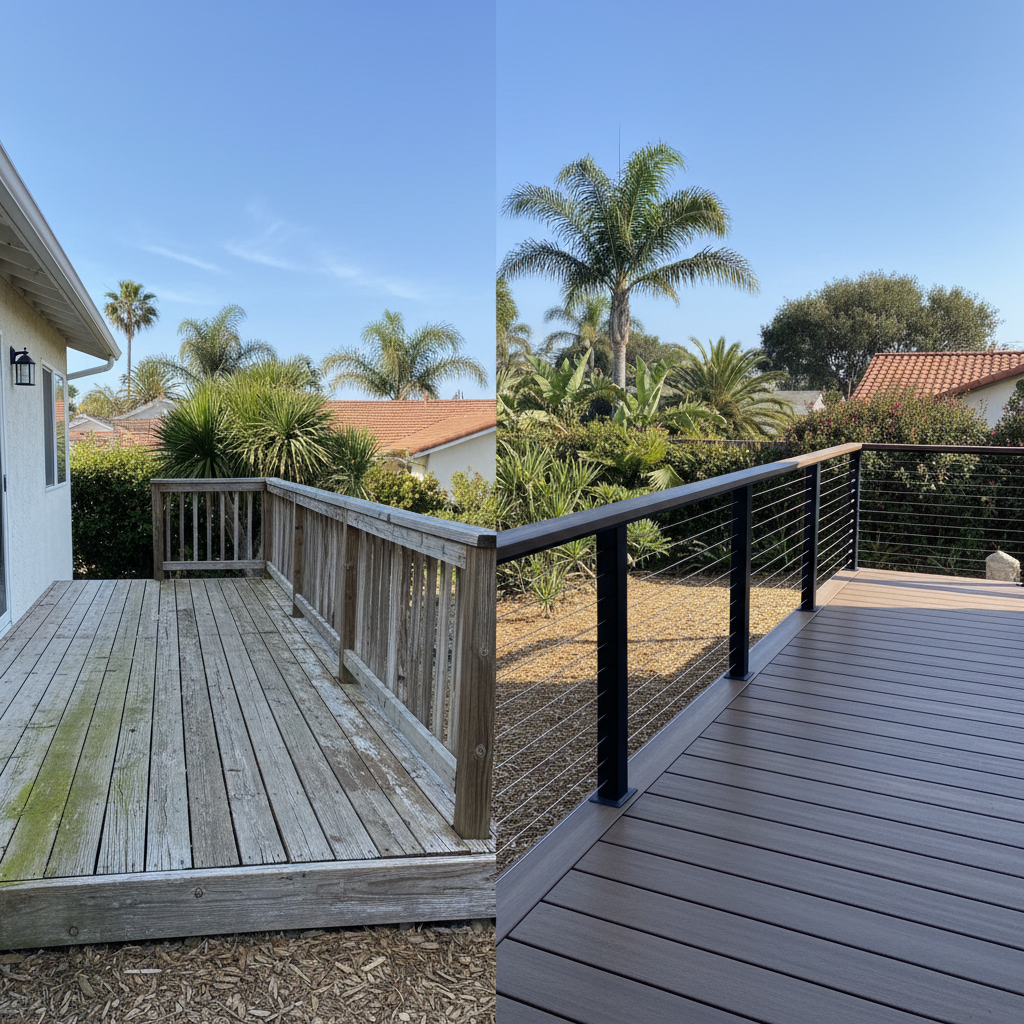 Completed deck railing installation work at a residential property in Encinitas, CA