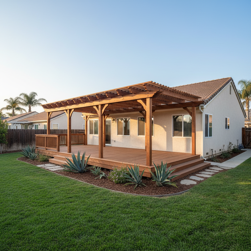 Completed pergola construction work at a residential property in Garden Grove, CA