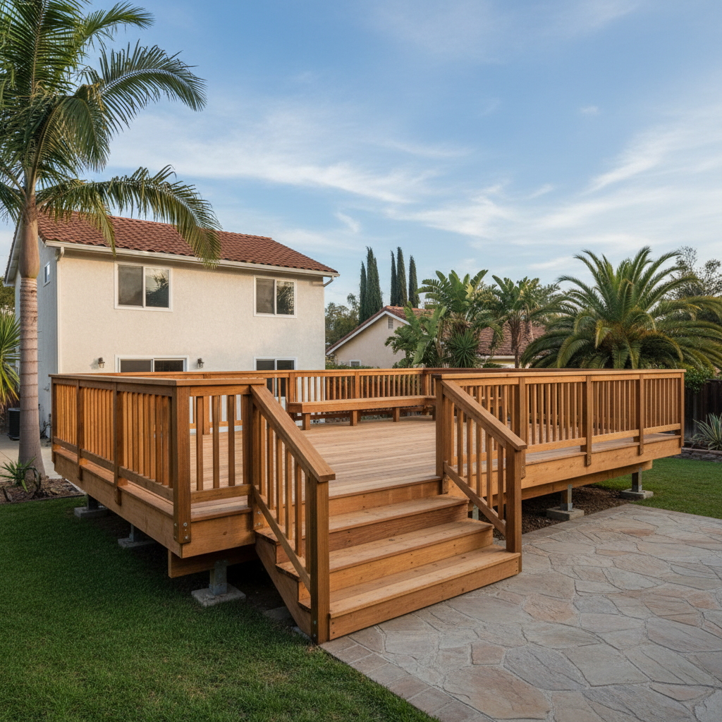 Completed wooden decks work at a residential property in Inglewood, CA