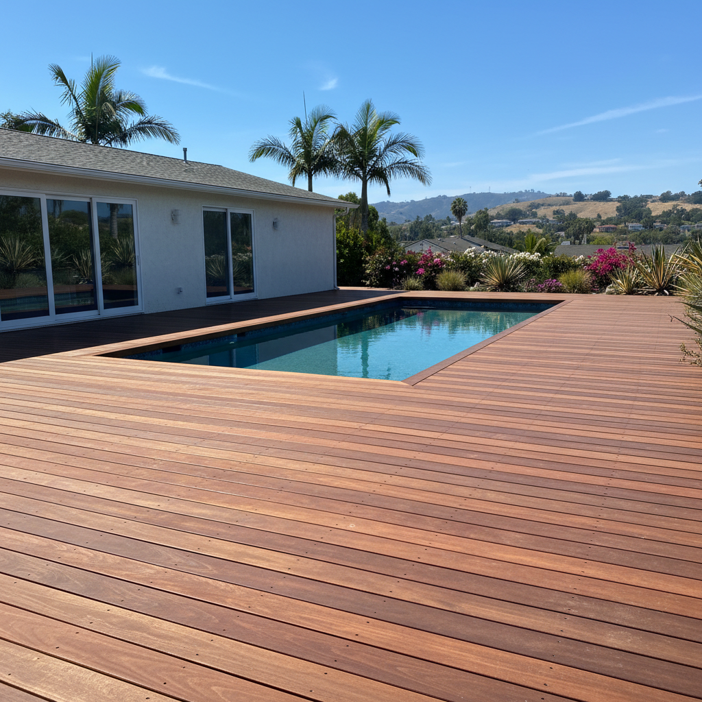 Completed pool decks work at a residential property in Long Beach, CA