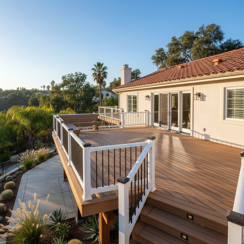 Completed trex decks work at a residential property in Los Angeles, CA