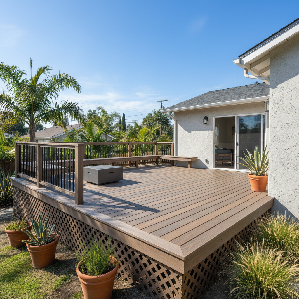 Completed composite decks work at a residential property in Long Beach, CA