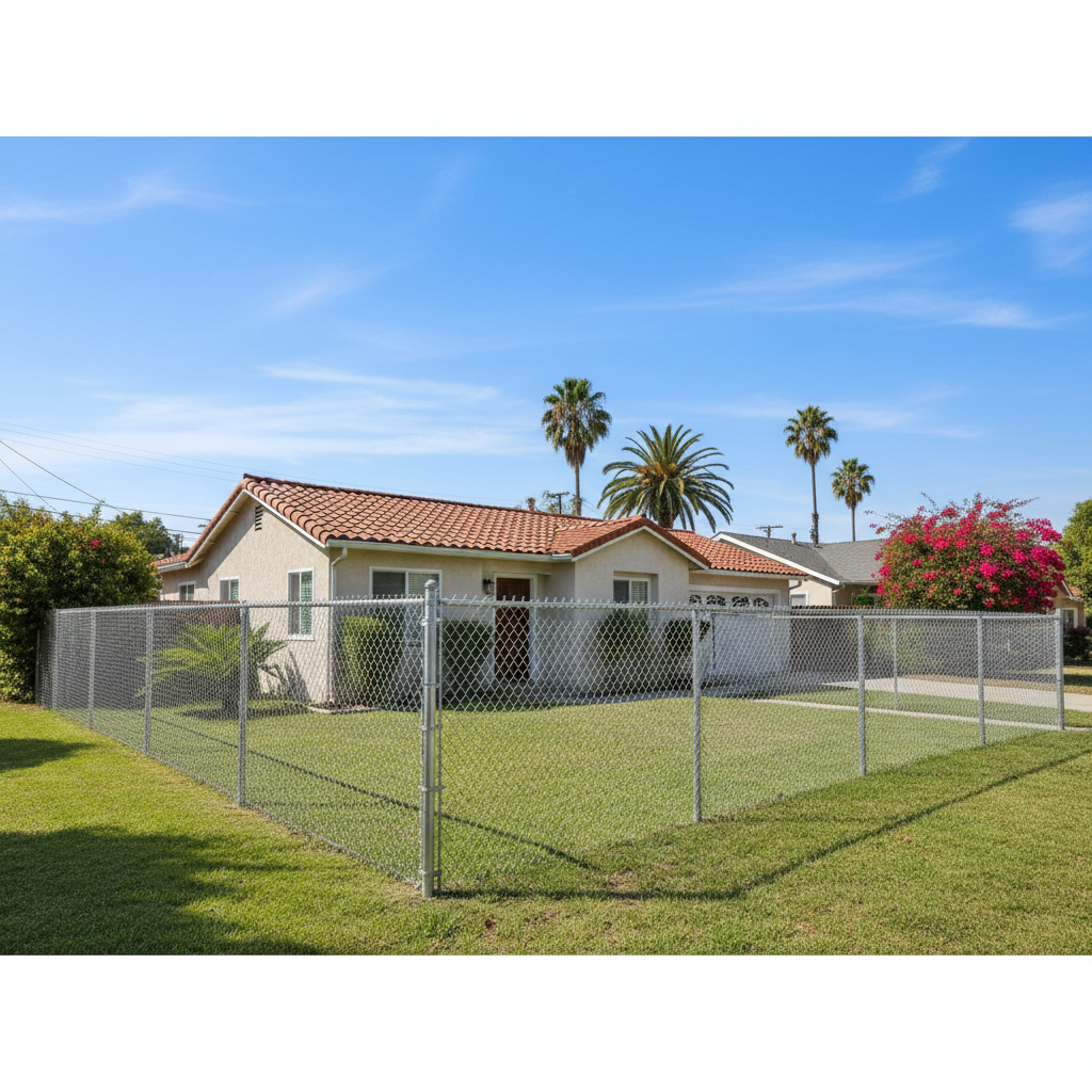 Completed chain link fence installation work at a residential property in Garden Grove, CA