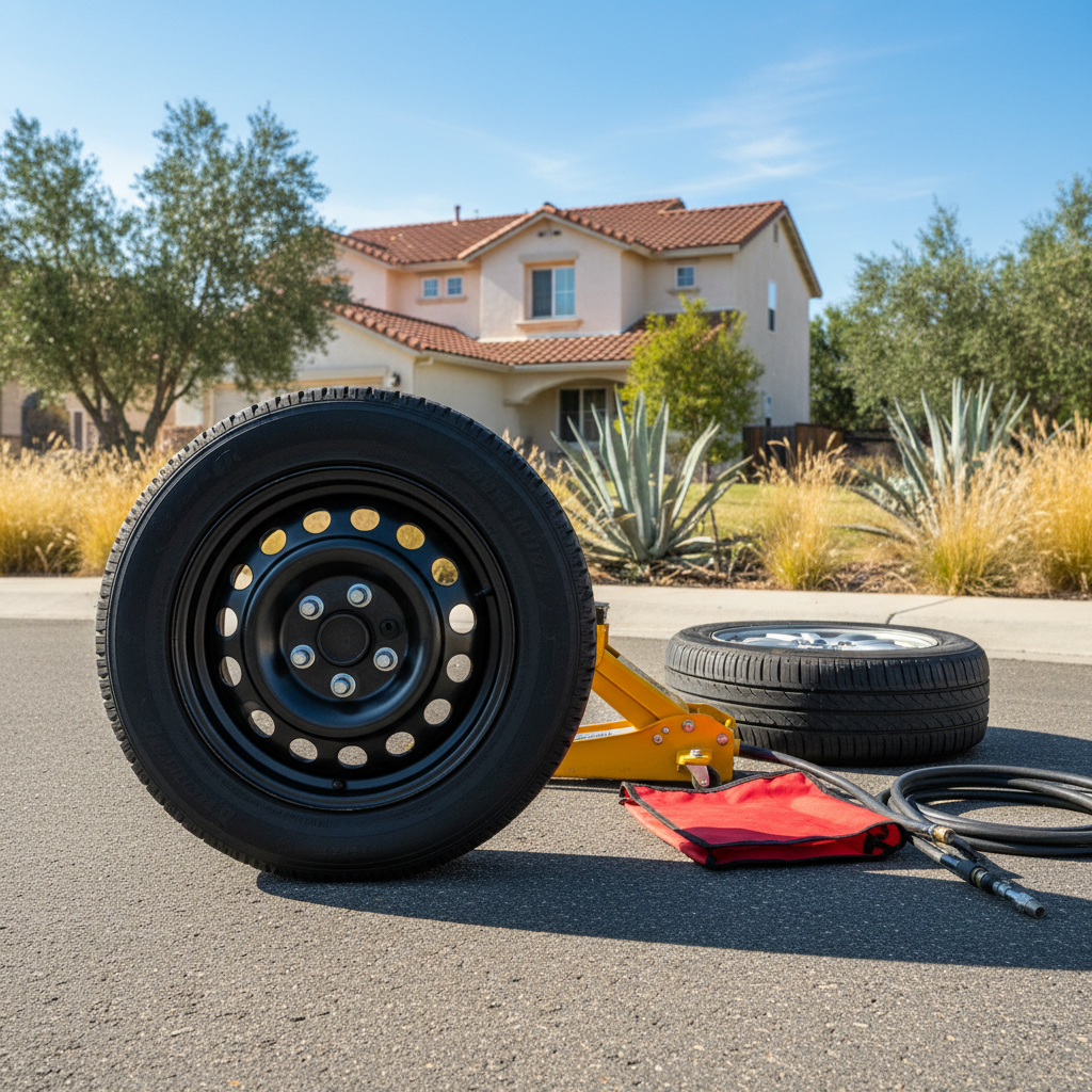 Completed tire change service work at a residential property in Vista, CA