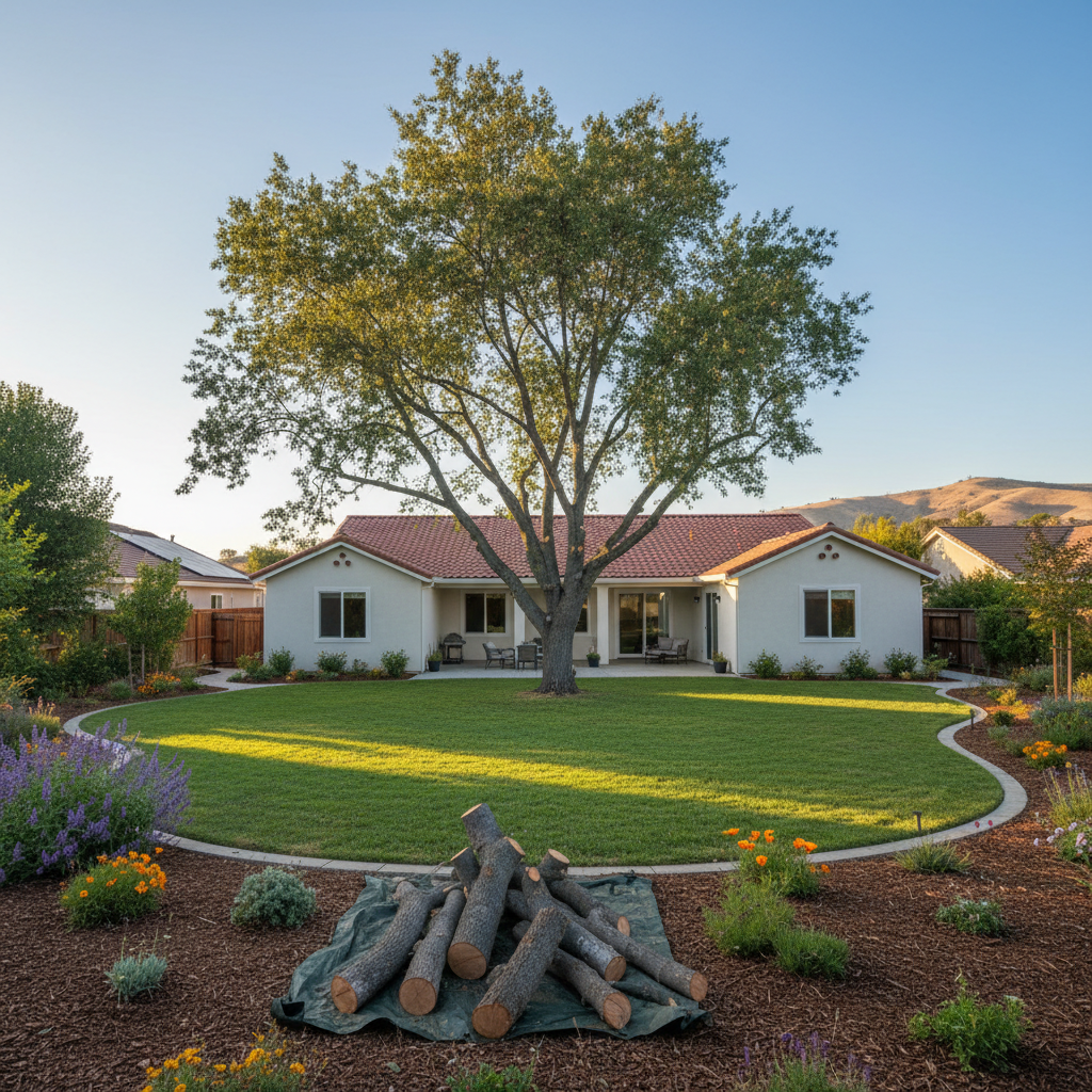 Completed tree pruning work at a residential property in Milpitas, CA