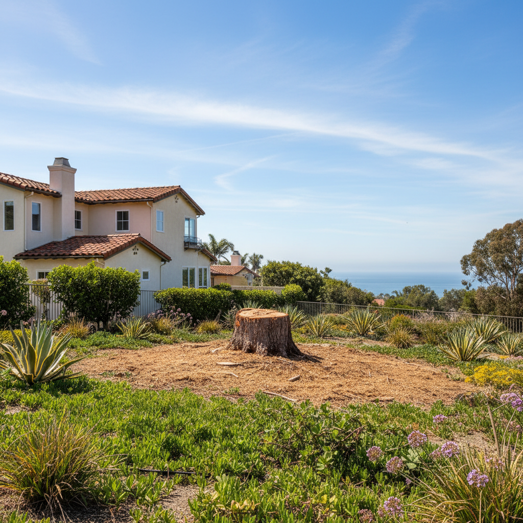 Completed emergency tree removal work at a residential property in Newport Beach, CA