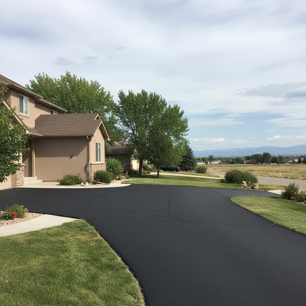 Completed asphalt paving work at a residential property in Brighton, CO