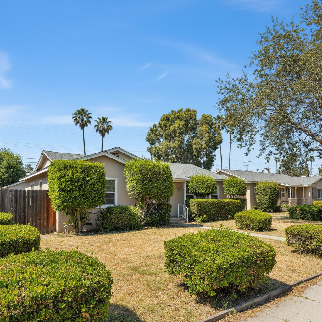 Completed shrub & bush trimming work at a residential property in Inglewood, CA