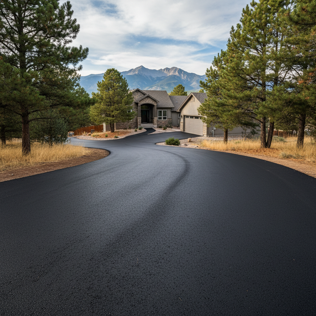 Completed asphalt sealcoating work at a residential property in Lafayette, CO
