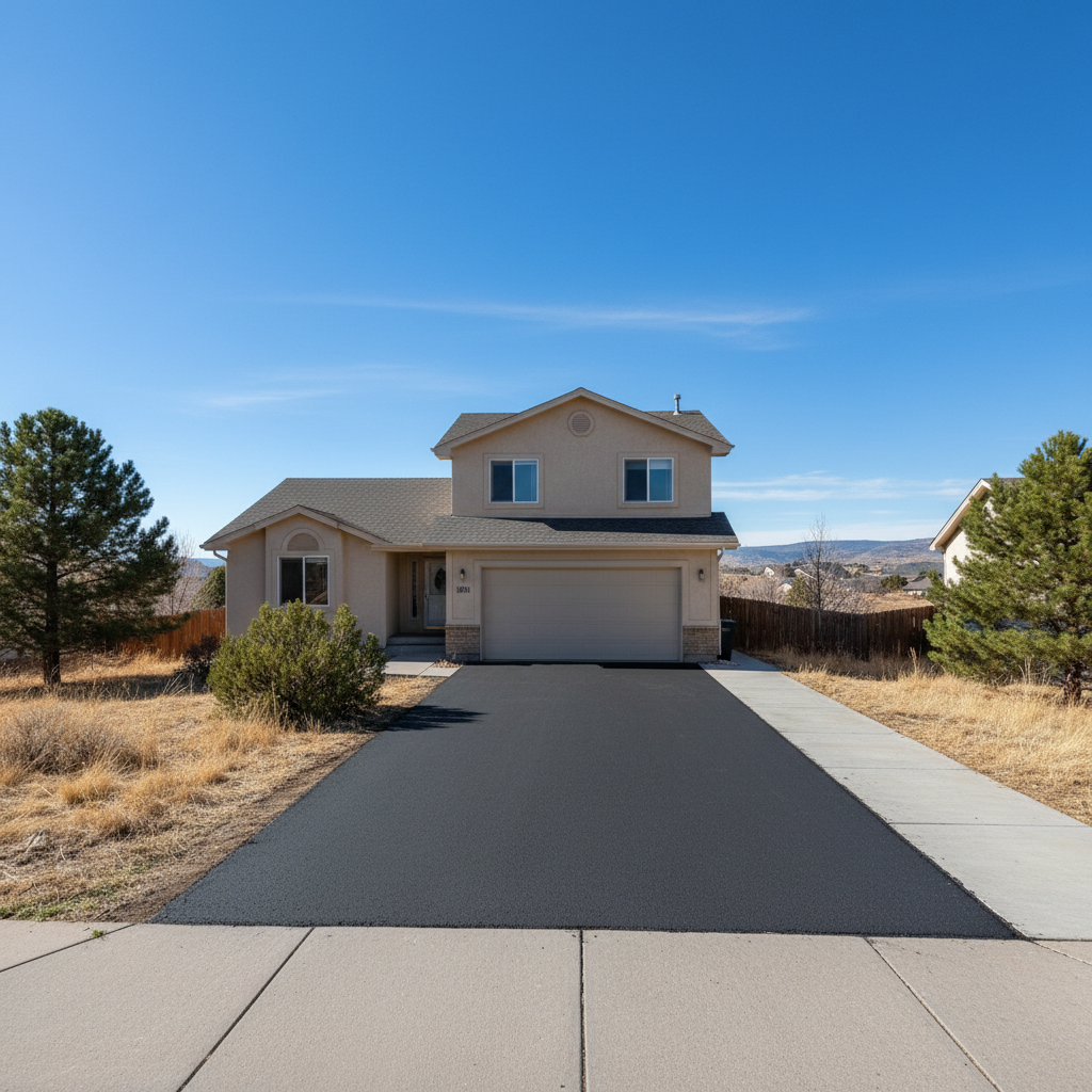Completed asphalt repair work at a residential property in Parker, CO