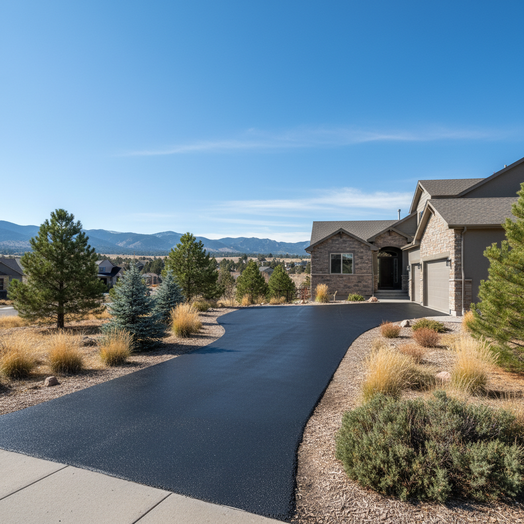 Completed asphalt sealcoating work at a residential property in Parker, CO