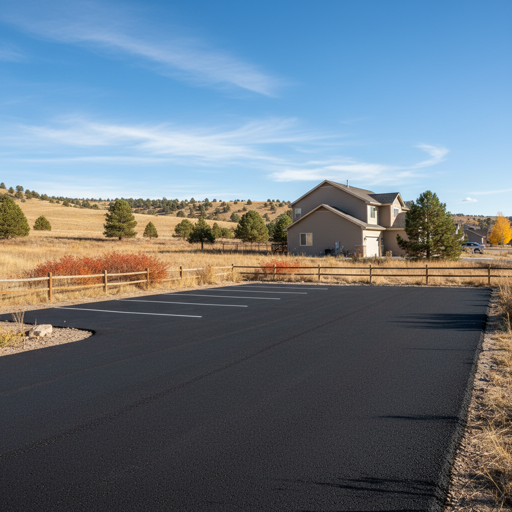 Completed parking lot paving work at a residential property in Loveland, CO