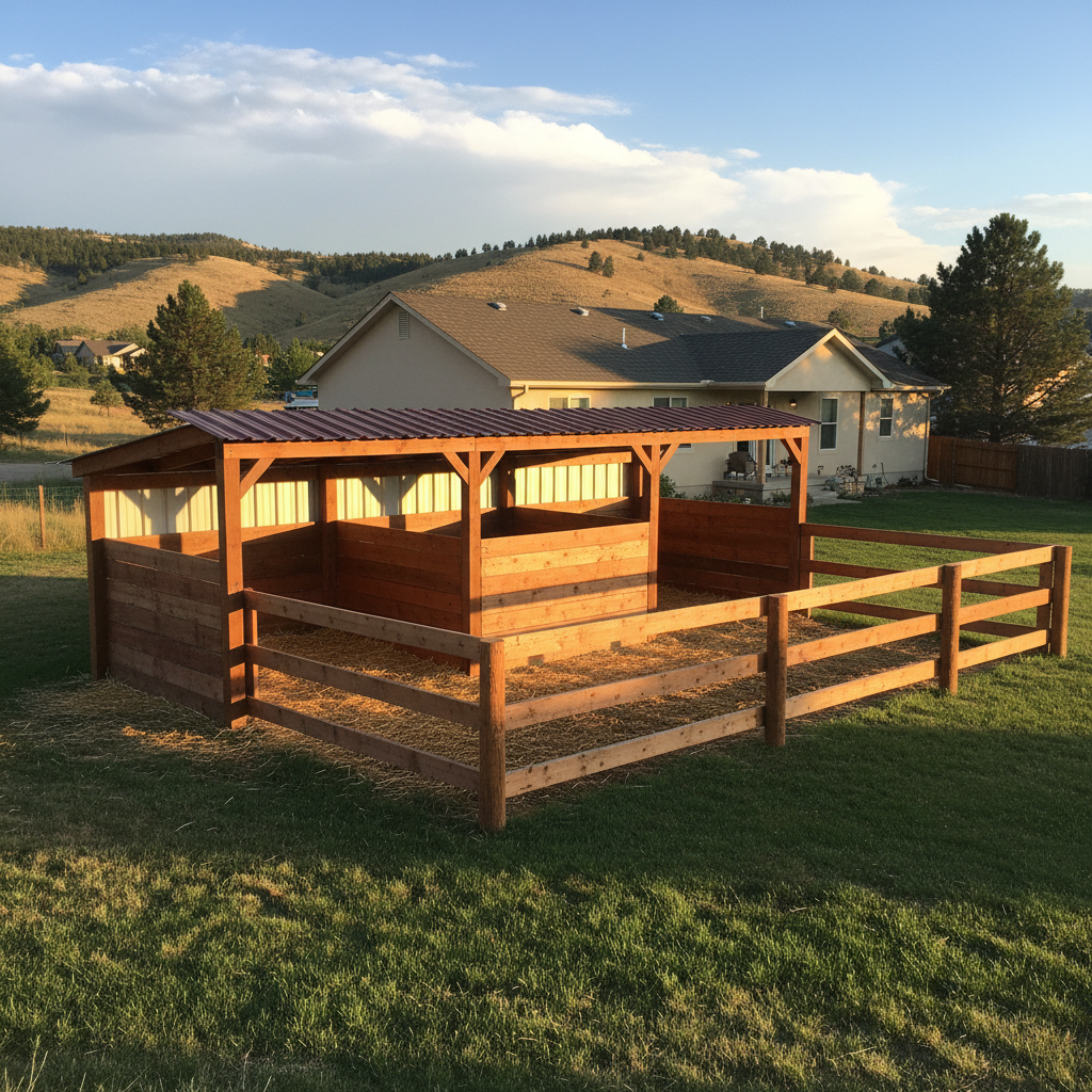 Completed livestock shelters work at a residential property in Fort Collins, CO
