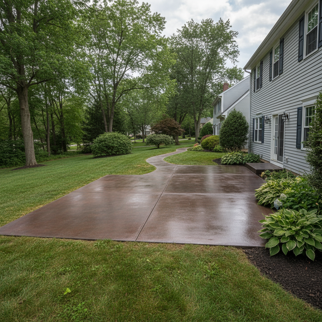 Completed concrete staining work at a residential property in Manchester, CT