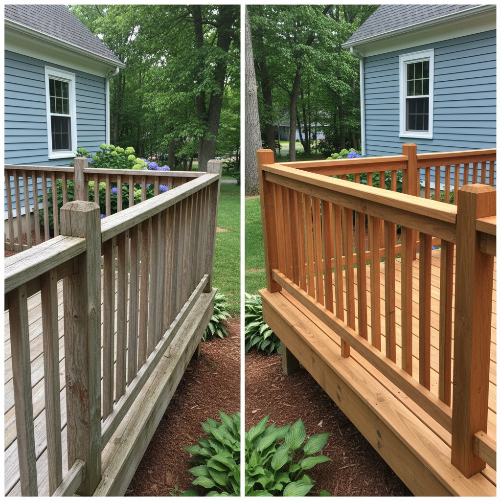 Completed deck railing installation work at a residential property in New Haven, CT