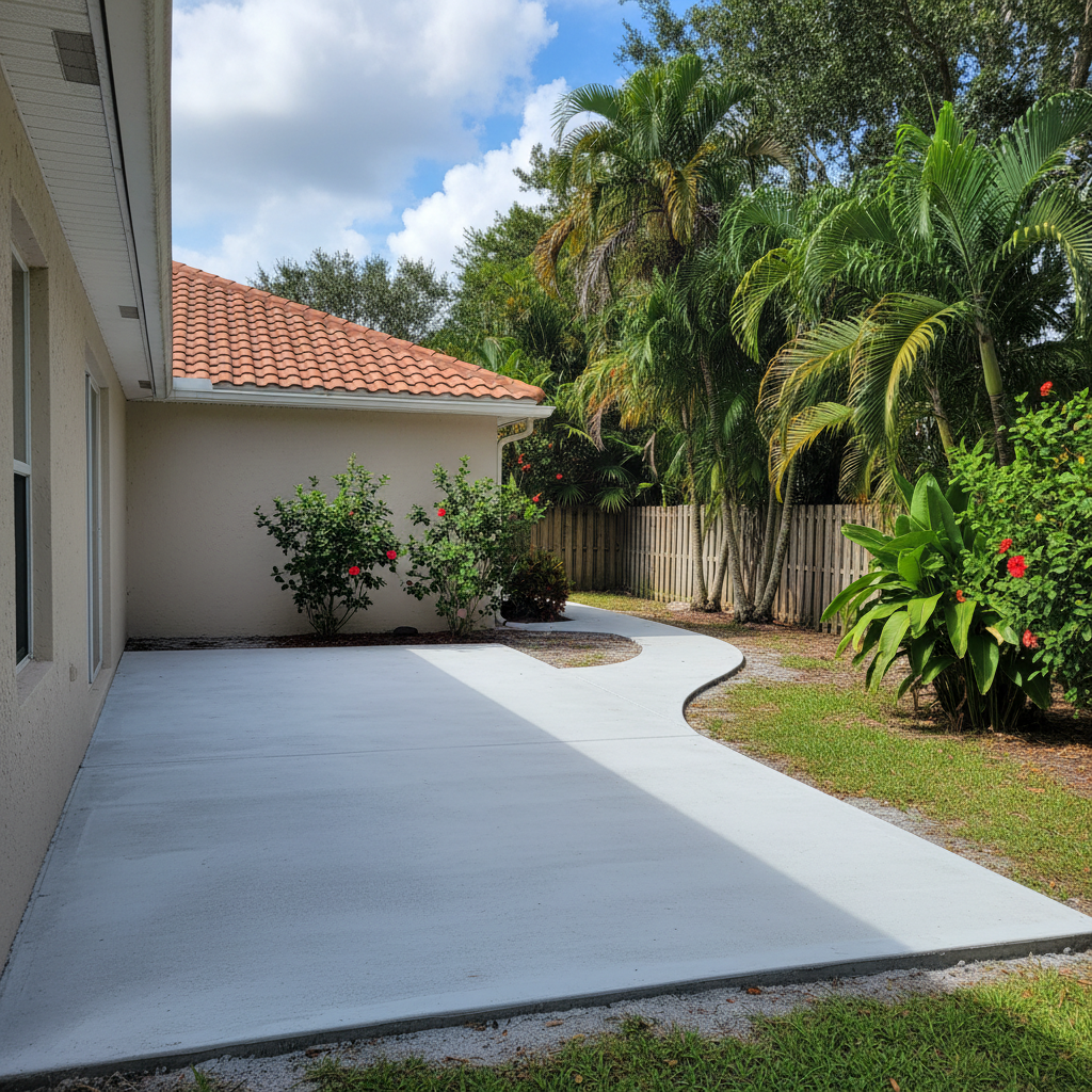 Completed concrete installation work at a residential property in Lehigh Acres, FL