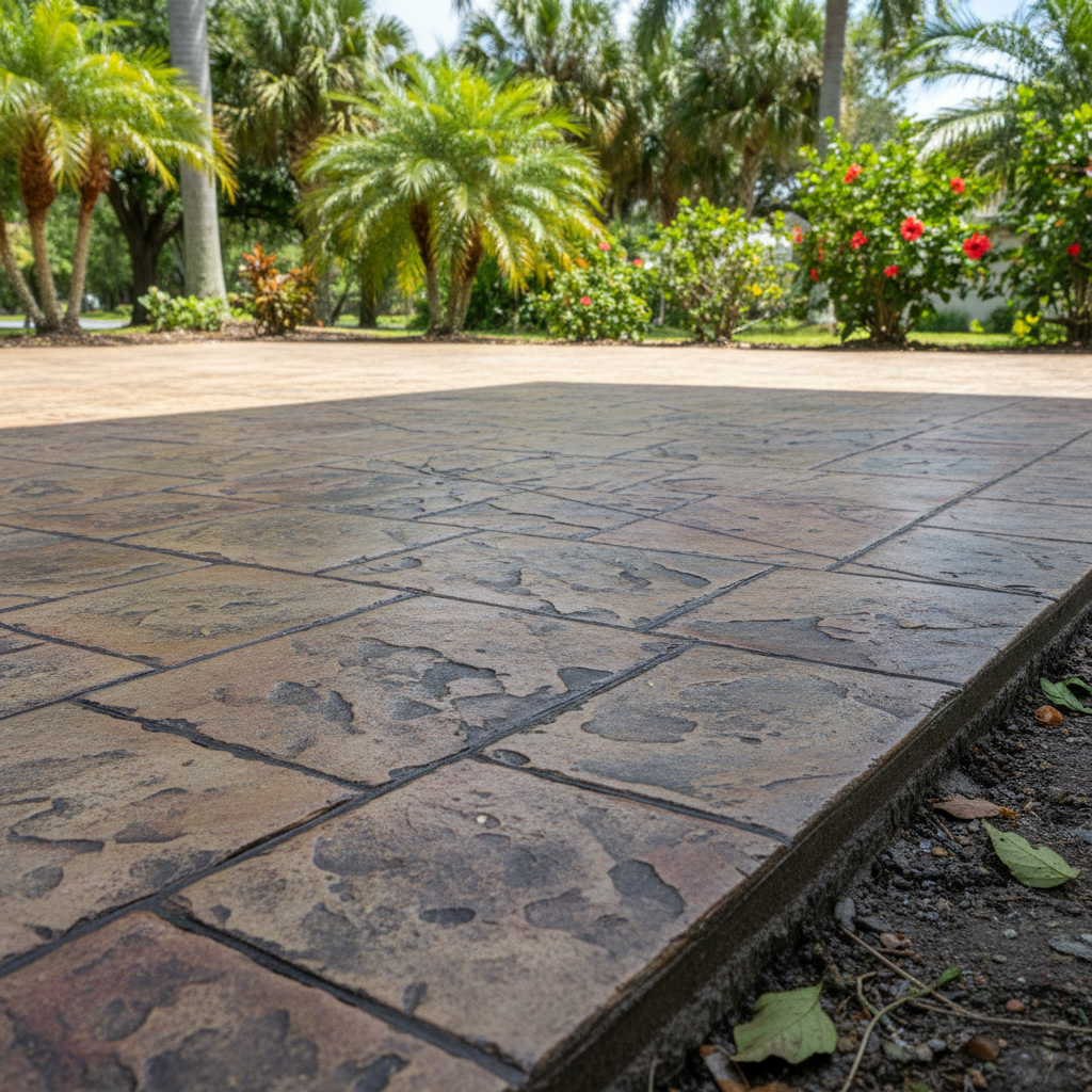 Completed decorative concrete work at a residential property in Lehigh Acres, FL