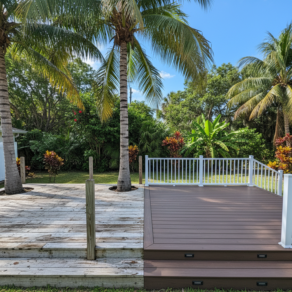 Completed composite decks work at a residential property in West Palm Beach, FL
